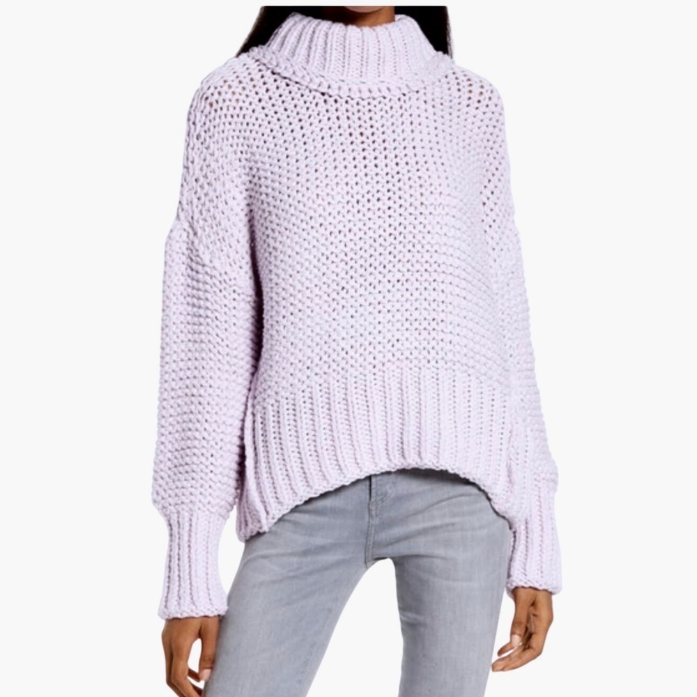 Free People My Only Sunshine XL Lavender Chunky Open Knit Slouchy Turtleneck EUC